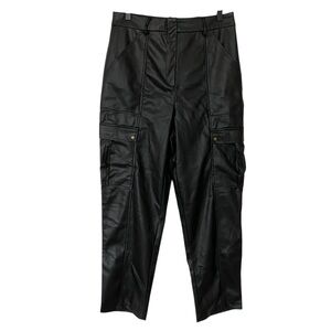 Jason Wu Women's Black Faux Leather Cargo Pants Sz 8 Chic Utility High Rise